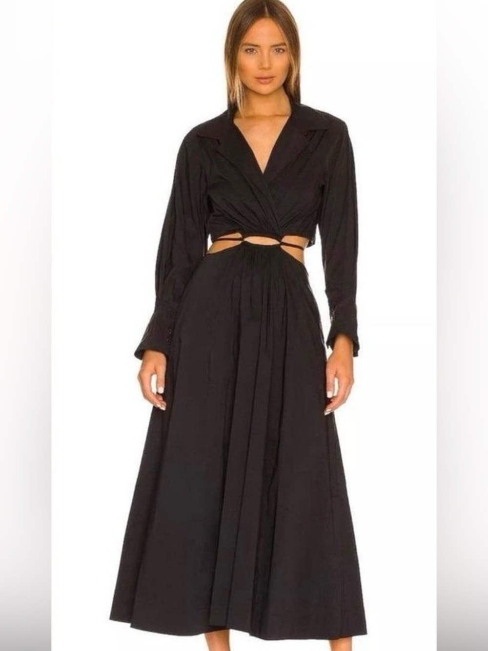 Young Fabulous & Broke Black Long-Sleeve Maxi Dress with Twisted Cutout Waist